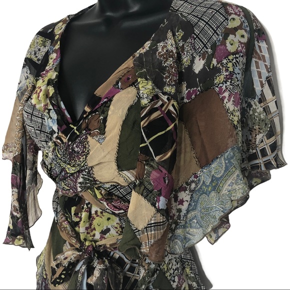 BCBGMAXAZRIA silk flutter sleeve wrap top | XS - Picture 3 of 7